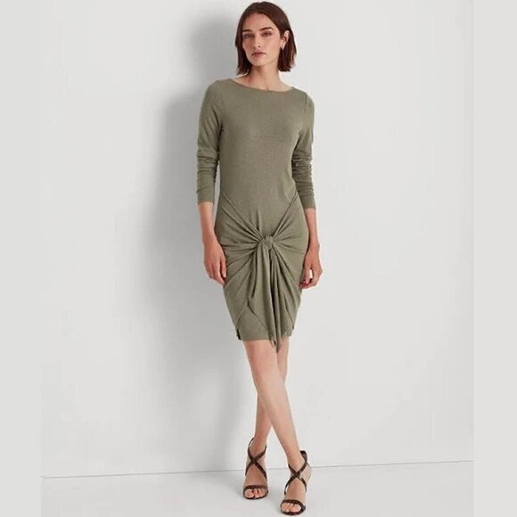 Ralph Lauren Sz 10 Green Tie-Waist Short Casual Mini Dress Long Sleeve Pullover - Picture 1 of 15